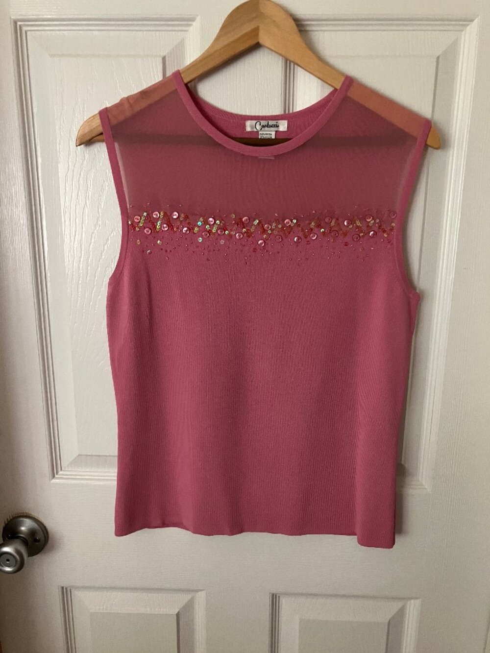 CARDUCCI Knit Dusty Rose Ladies' Blouse/Top Sleeveless Sheer yoke/sequin Size L